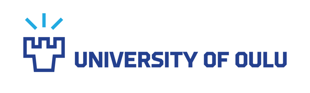 logo of the University of Oulu; a stylized castle tower with on top of it three rays going upwards left, center and right